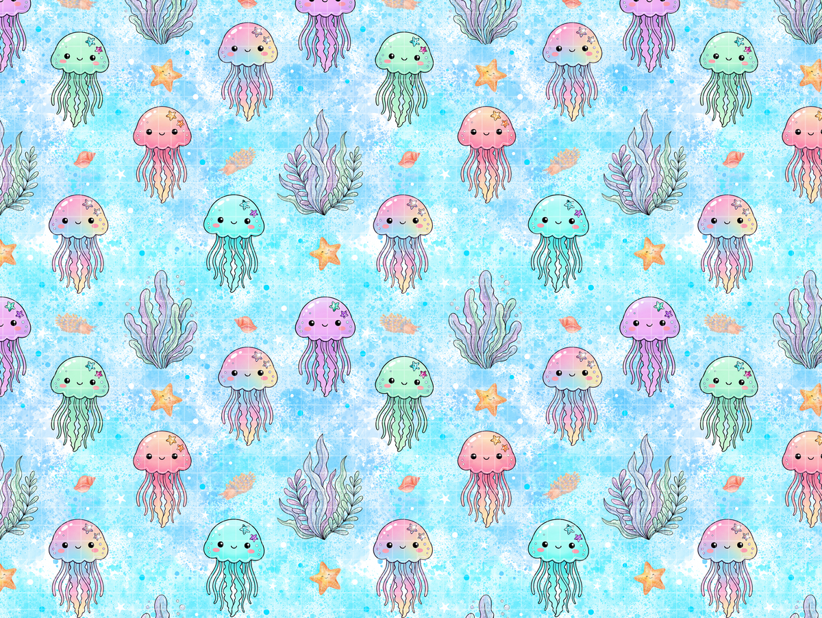 Pastel Jellyfish Seamless Pattern Bundle, Ocean Digital Paper