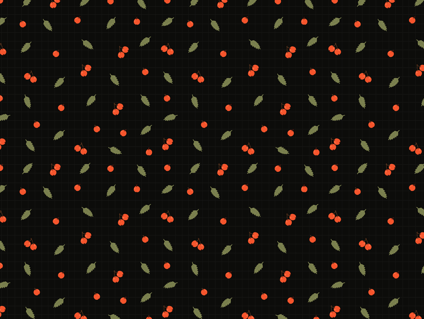 Seamless pattern with red autumn berries and green leaves on dark and light backgrounds for fall wrapping paper.