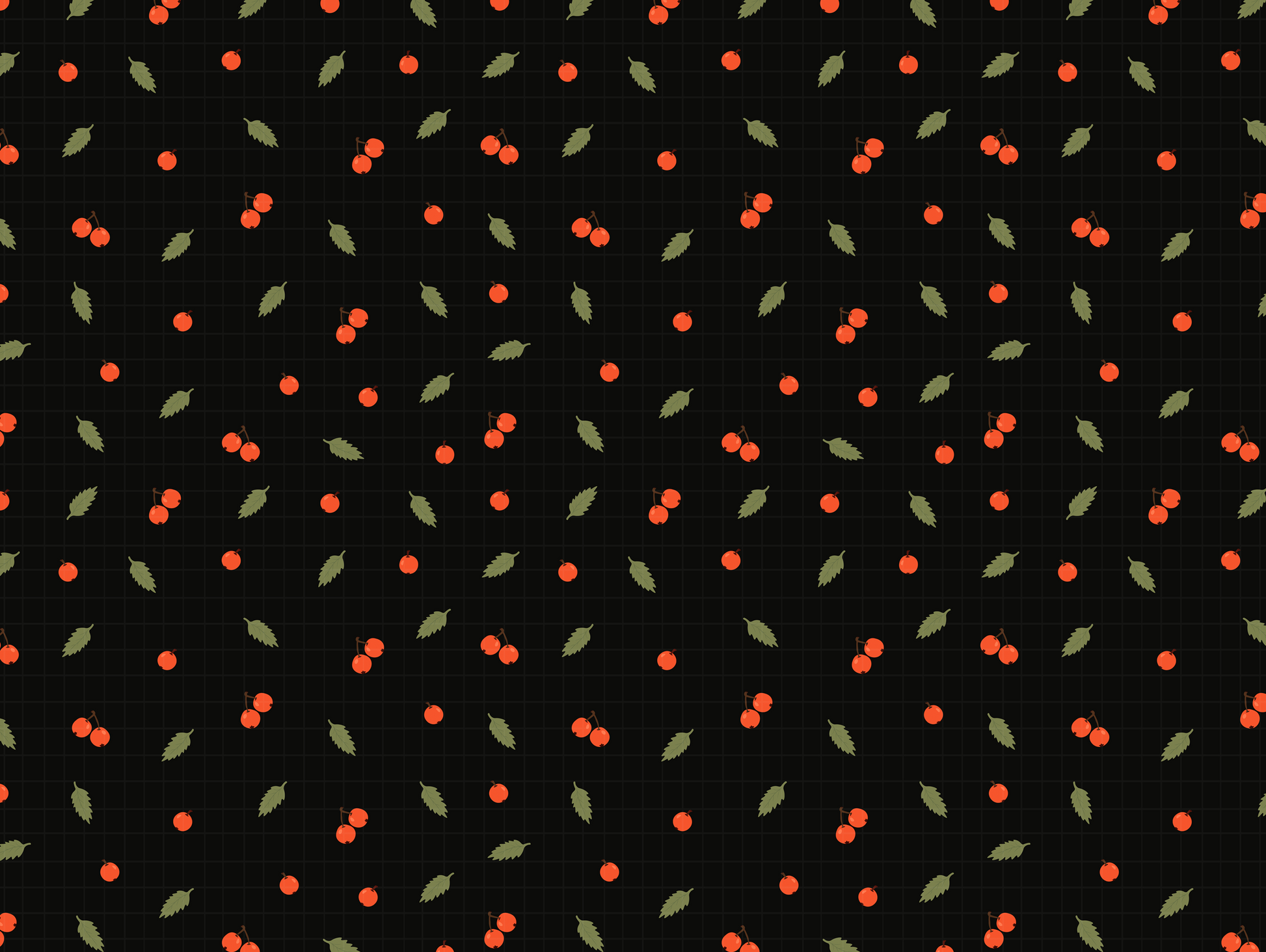 Seamless pattern with red autumn berries and green leaves on dark and light backgrounds for fall wrapping paper.