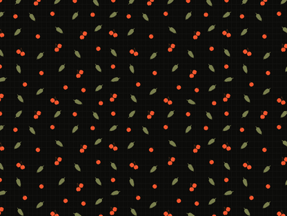 Seamless pattern with red autumn berries and green leaves on dark and light backgrounds for fall wrapping paper.