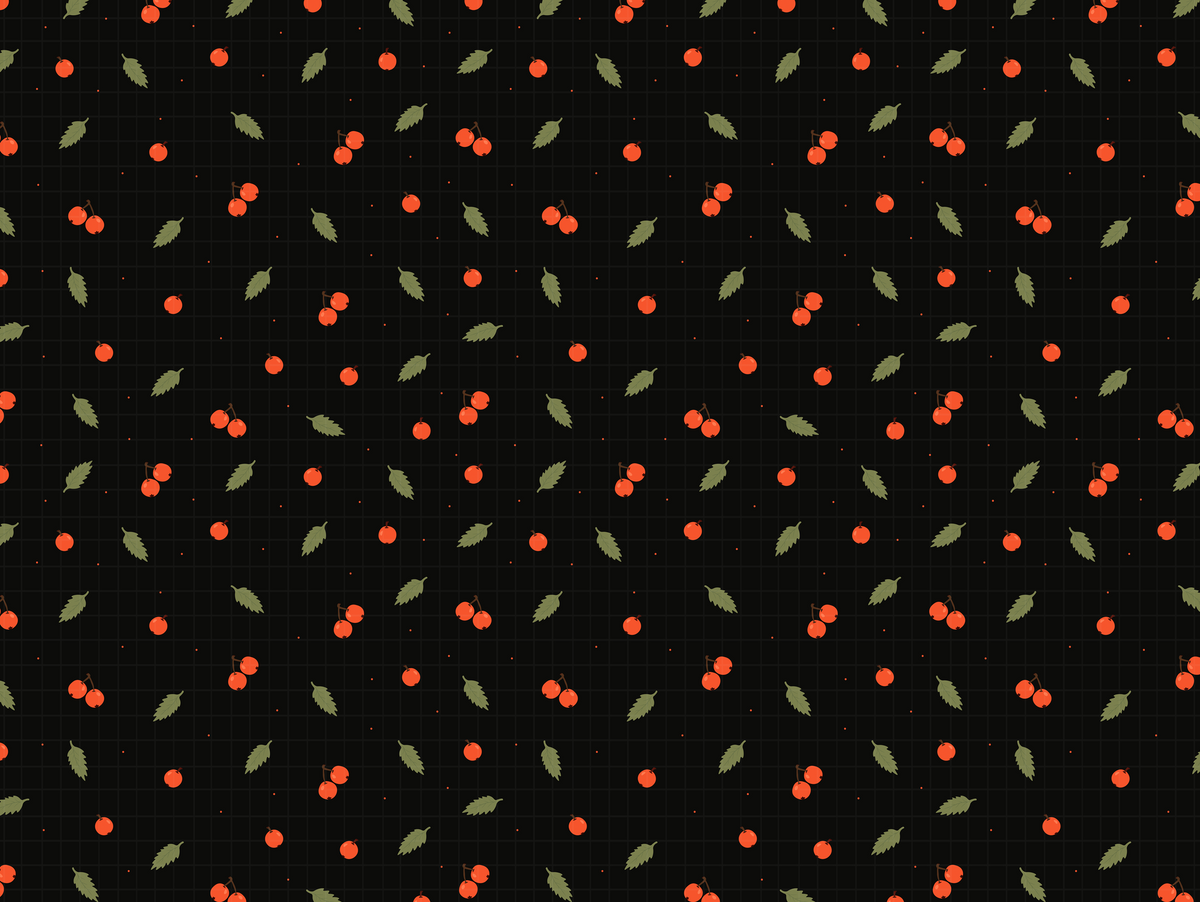 Seamless pattern with red autumn berries and green leaves on dark and light backgrounds for fall wrapping paper.