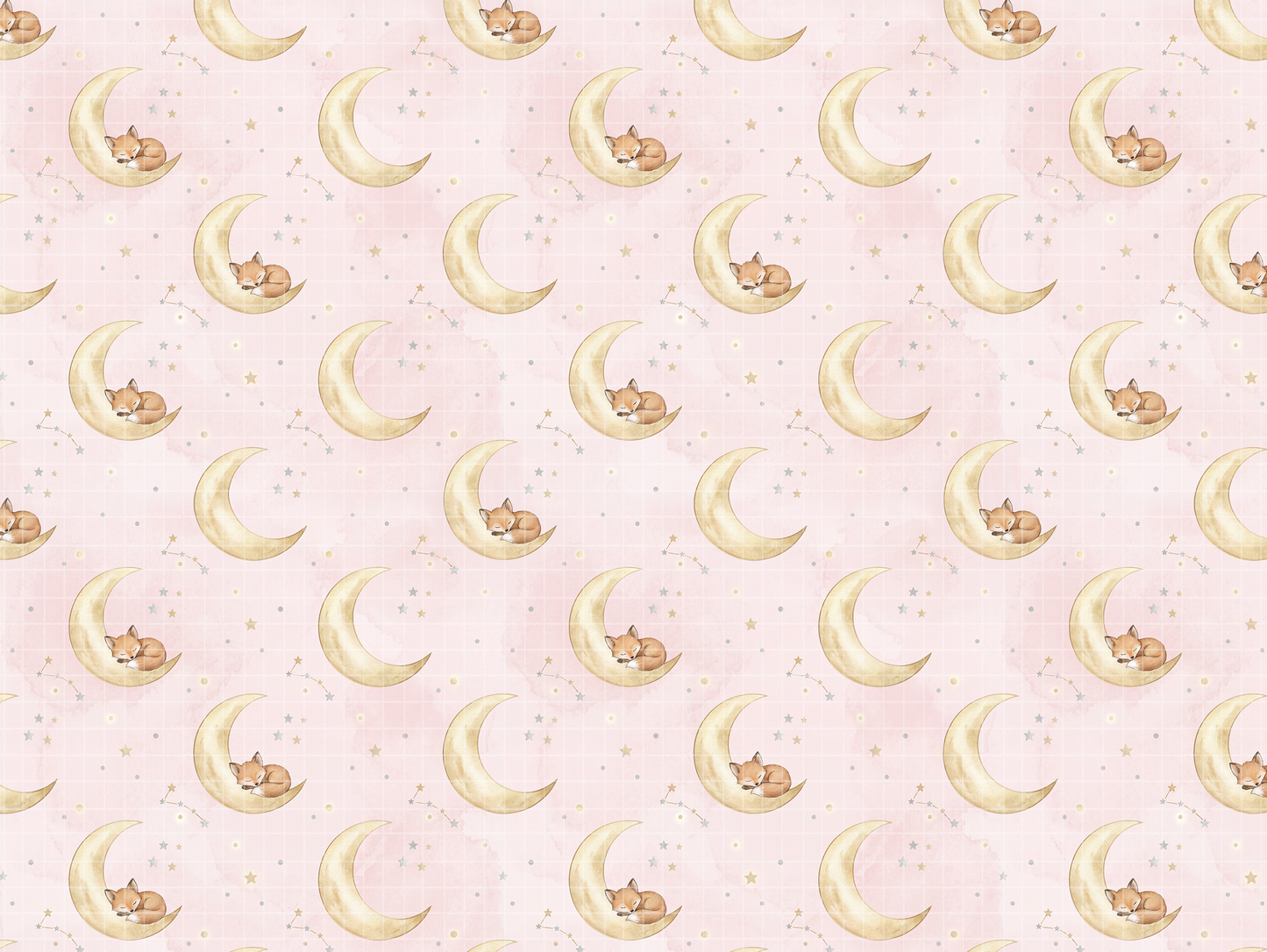 Sweet Dreams Fox Digital Paper Bundle, Watercolor Moon & Stars Seamless Pattern, Nursery Fabric Design