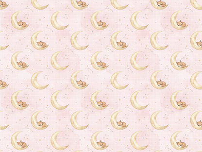 Sweet Dreams Fox Digital Paper Bundle, Watercolor Moon & Stars Seamless Pattern, Nursery Fabric Design
