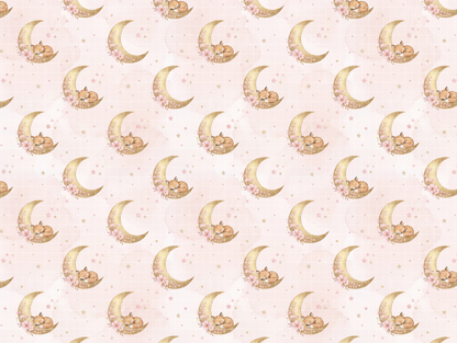 Sweet Dreams Fox Digital Paper Bundle, Watercolor Moon & Stars Seamless Pattern, Nursery Fabric Design