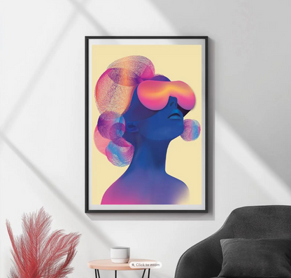 Psychedelic Woman Wall Art Print | Colorful Neon Surreal Portrait | Minimalist Abstract Poster | Instant Digital Download