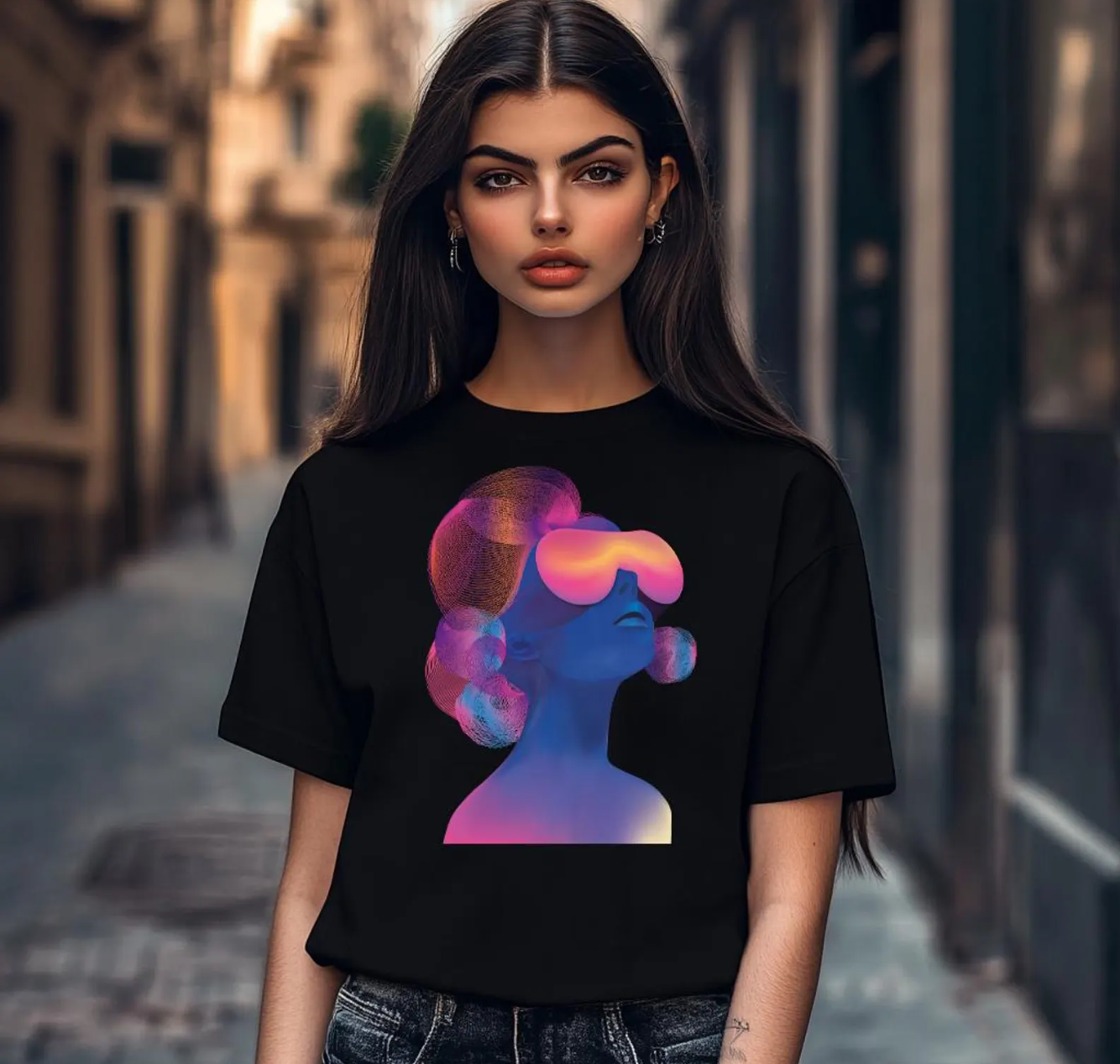 Psychedelic Woman Wall Art Print | Colorful Neon Surreal Portrait | Minimalist Abstract Poster | Instant Digital Download