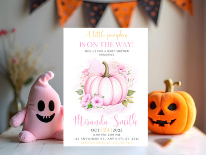 Pink Pumpkin Halloween Invitation – Editable Template for Baby Girl Party