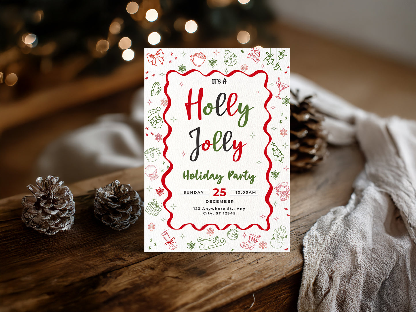 Holly Jolly Holiday Party Invitation | Editable Canva Template | Christmas Invitation