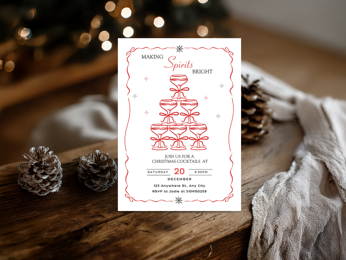 Christmas Cocktail Party Invitation | Editable Canva Template | Holiday Celebration Invite