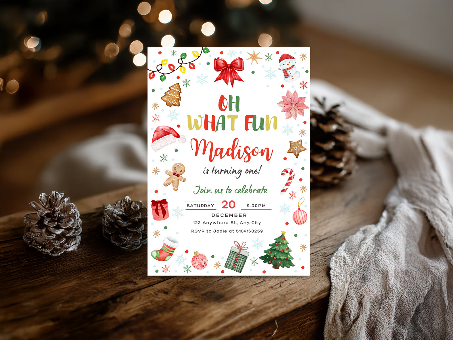 Christmas Birthday Invitation – “Oh What Fun” Editable Template