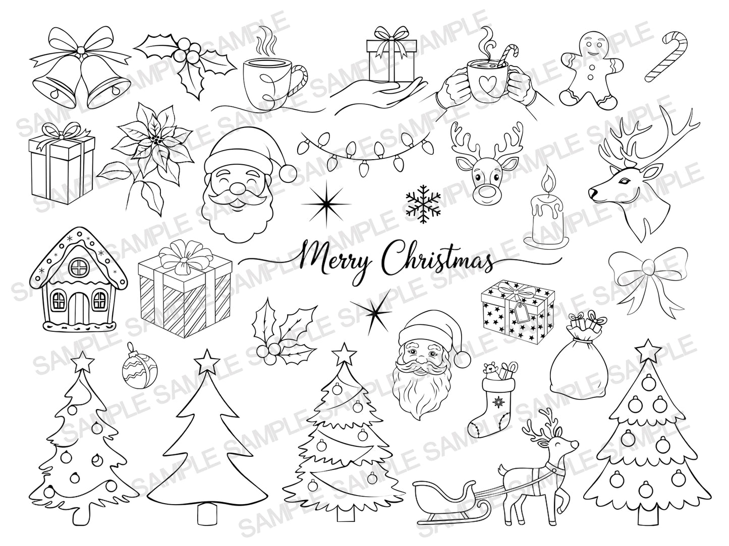 Christmas Line Art Clipart Bundle — Merry Christmas Collection 🎅