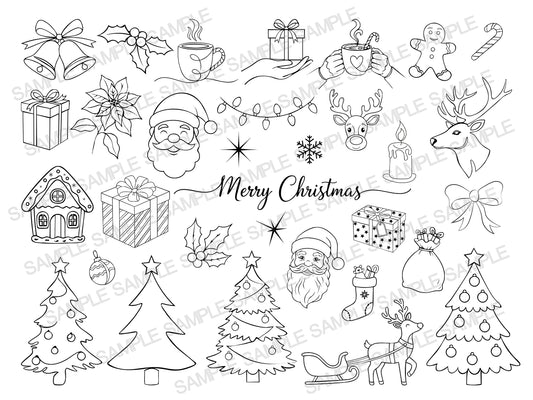 Christmas Line Art Clipart Bundle — Merry Christmas Collection 🎅