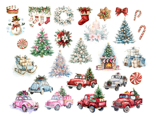 Watercolor Christmas PNG, Watercolor Christmas Truck, Christmas Clipart, Sweet Christmas Clipart Bundle