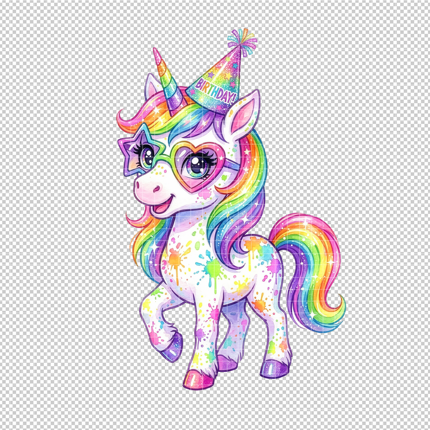 Birthday Unicorn Clipart PNG, Rainbow Paint Splatter Unicorn Sublimation Design, Cute Girls Party Shirt Printable, Digital Download