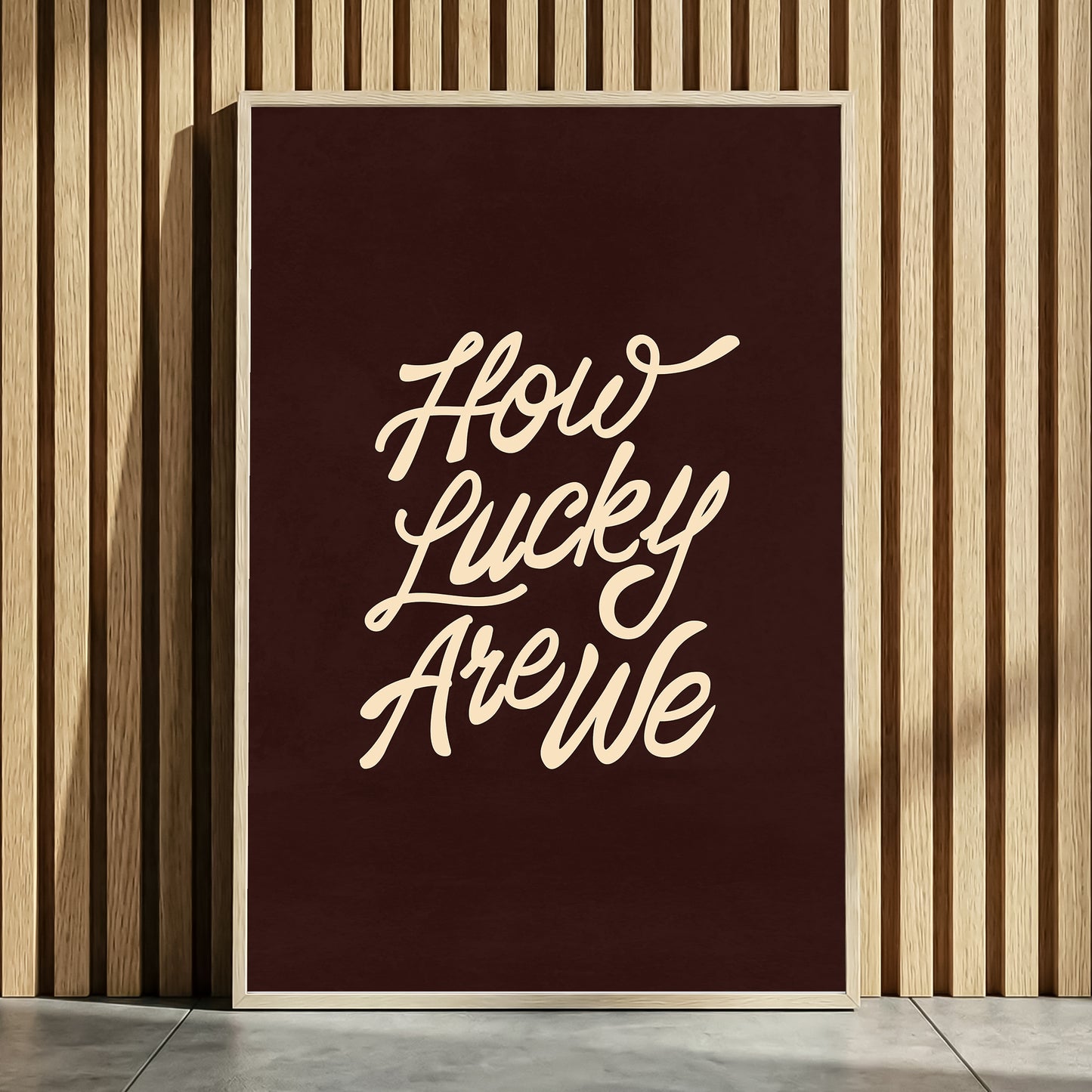 Moody dark neutral digital download print leaning against a wall in a modern aesthetic living room