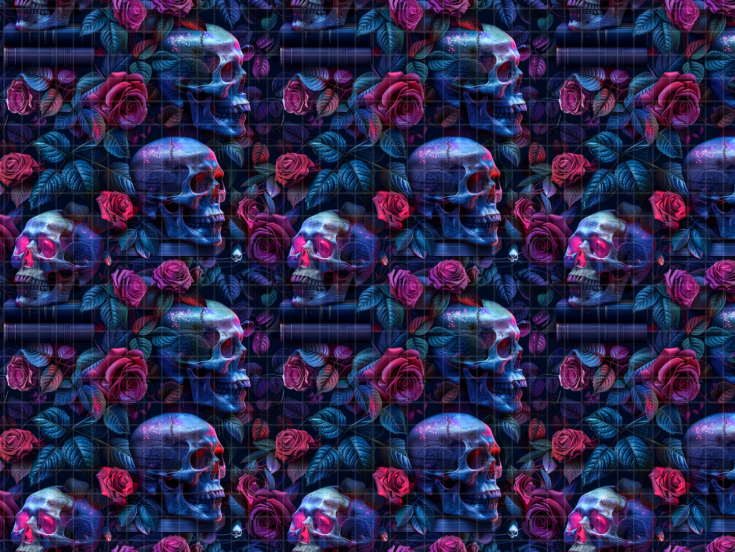 Gothic Skull Rose Seamless Pattern, Dark Academia Floral Digital Paper, JPG Download
