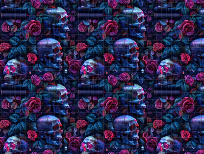 Gothic Skull Rose Seamless Pattern, Dark Academia Floral Digital Paper, JPG Download