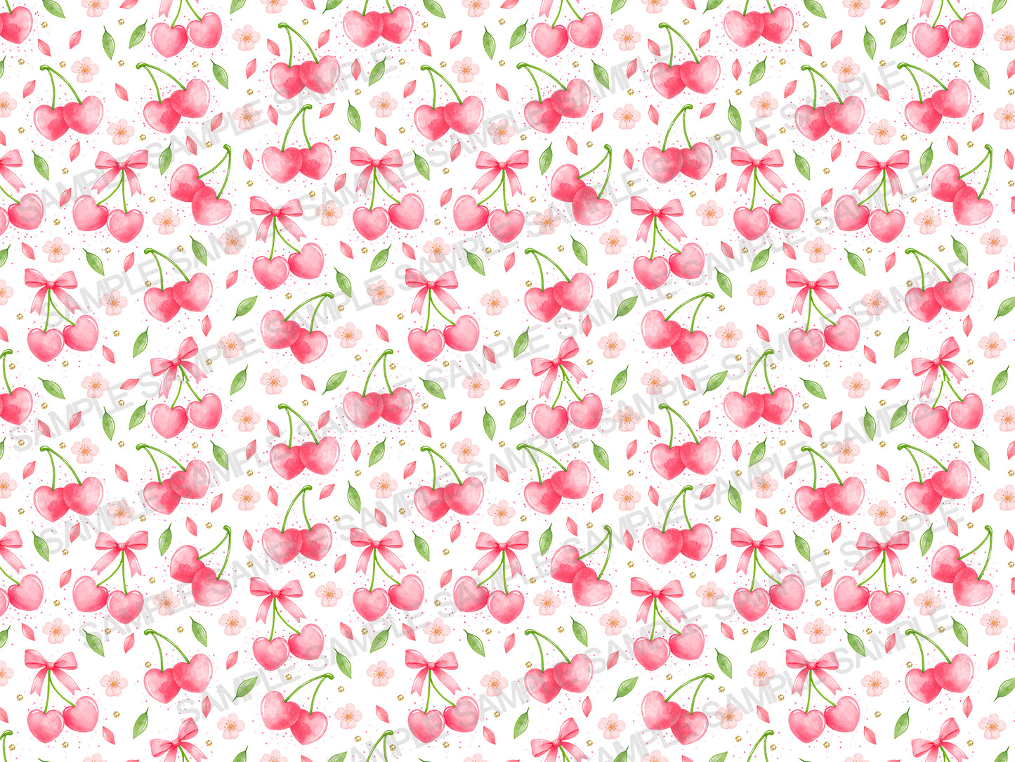 Cherry Seamless Pattern Coquette Pink Bow Pattern Cherry Digital