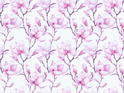 legant Pink Magnolia Seamless Pattern, Watercolor Floral Digital Paper, JPG Download