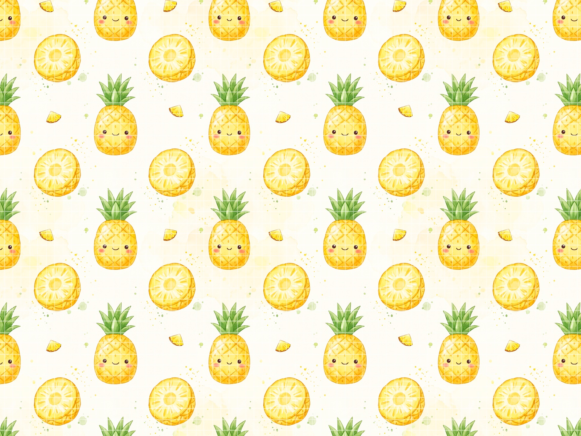 Repeated seamless pattern design of cute watercolor tropical pineapples.
