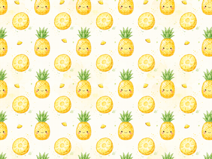Repeated seamless pattern design of cute watercolor tropical pineapples.