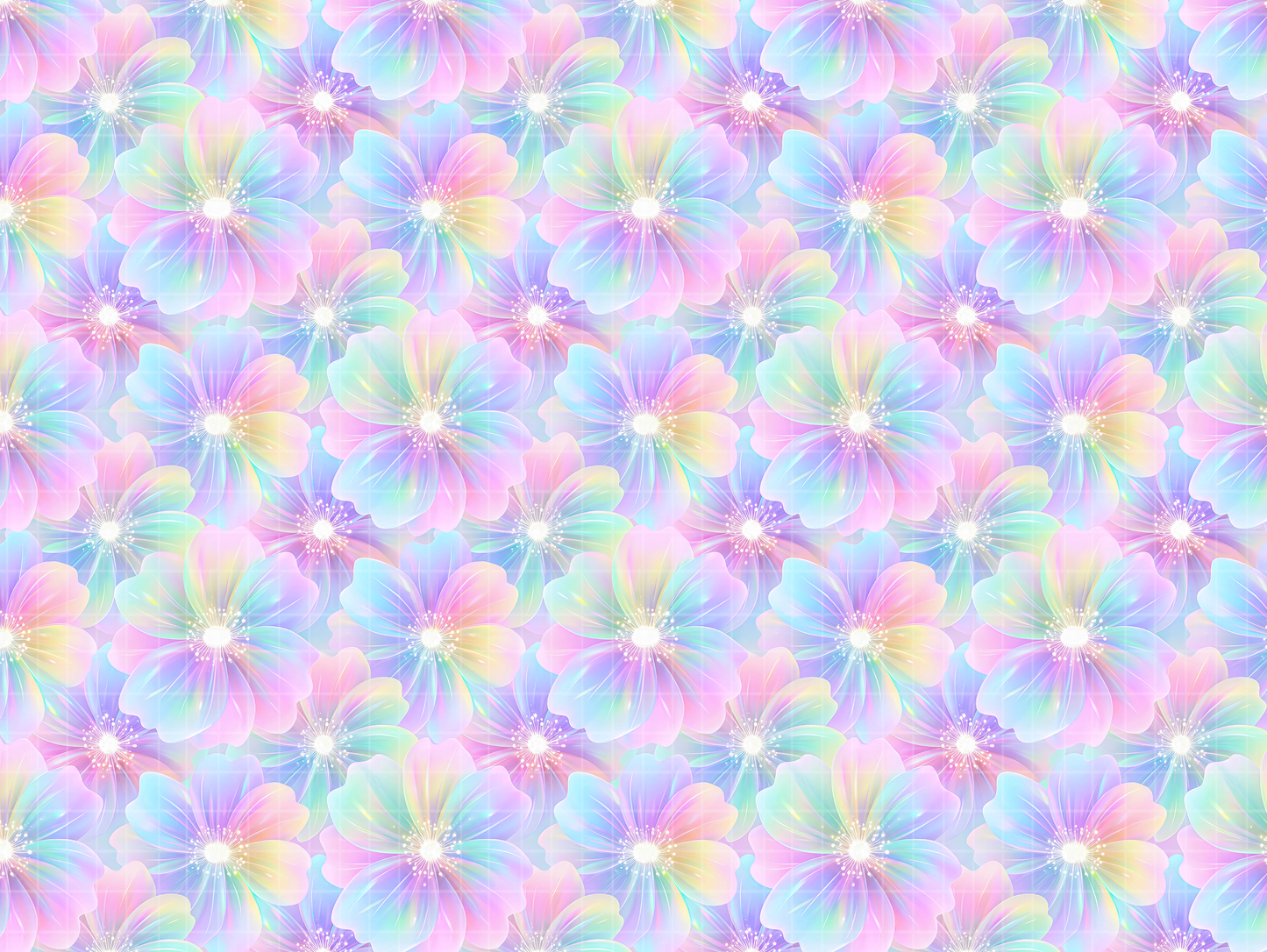 Holographic Floral Seamless Pattern, Pastel Fairycore Digital Paper, JPG Download