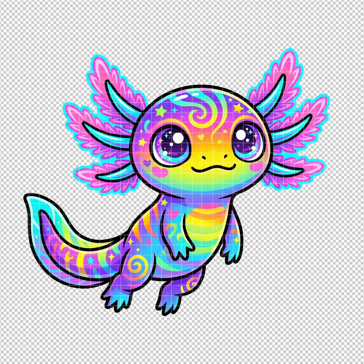 Neon Rainbow Animals Clipart Bundle, Cute Vibrant Animal PNG Set, Axolotl and Capybara Graphics