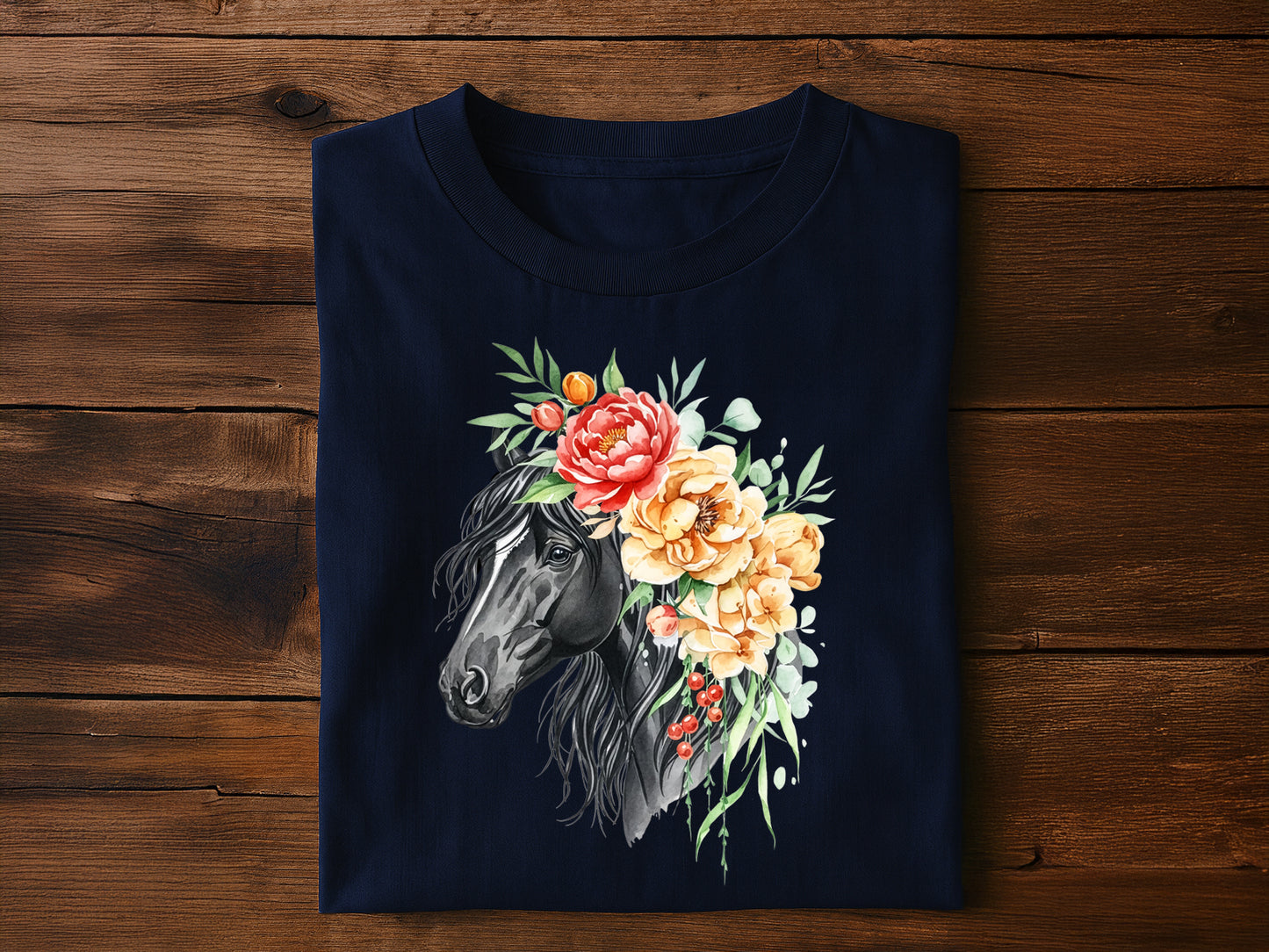 Watercolor Horse with Floral Crown – Boho Animal Wall Art