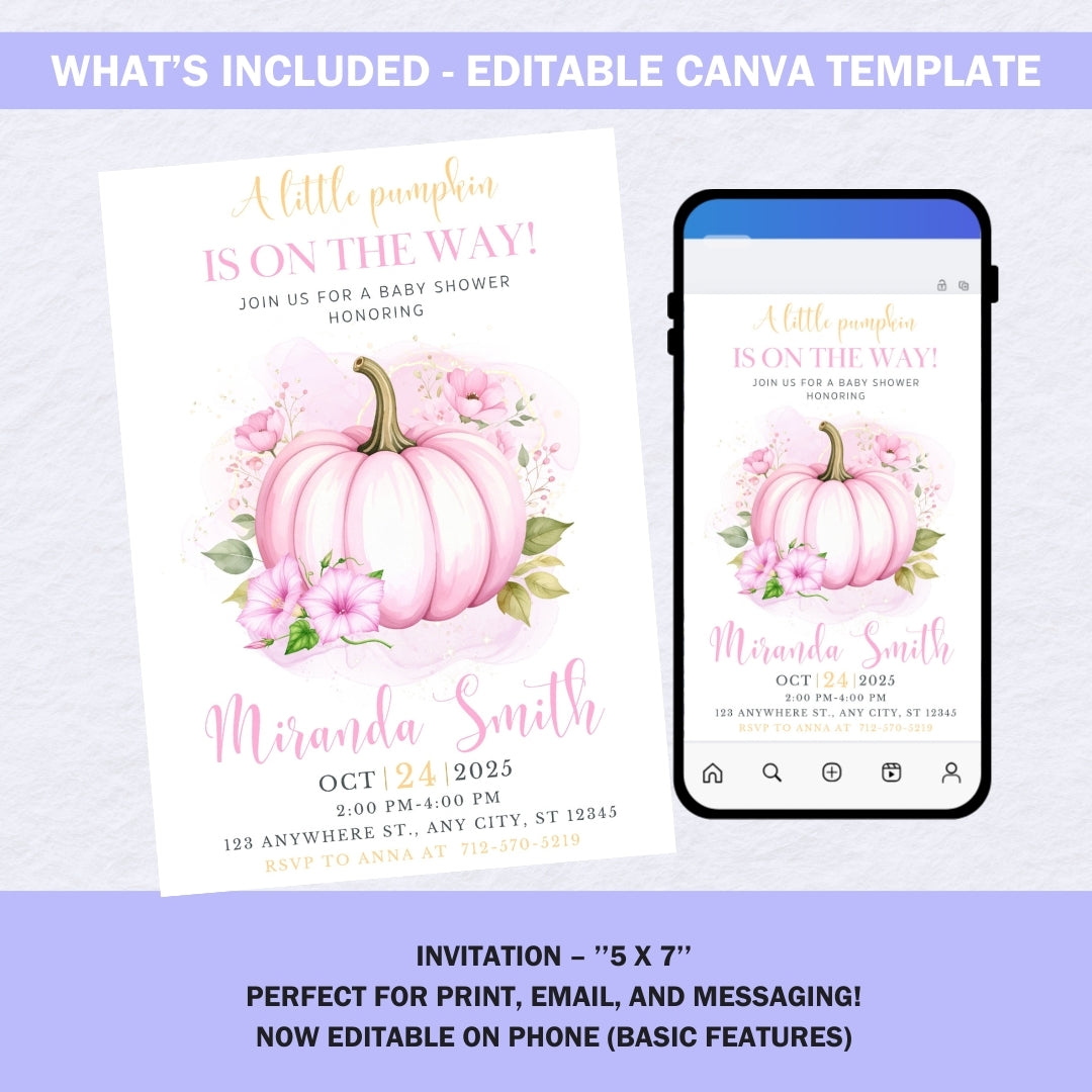 Little Pumpkin Baby Shower Invitation – Editable Template