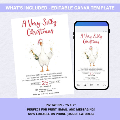 A Very Silly Christmas Goose Party Invitation — Funny Editable Holiday Template