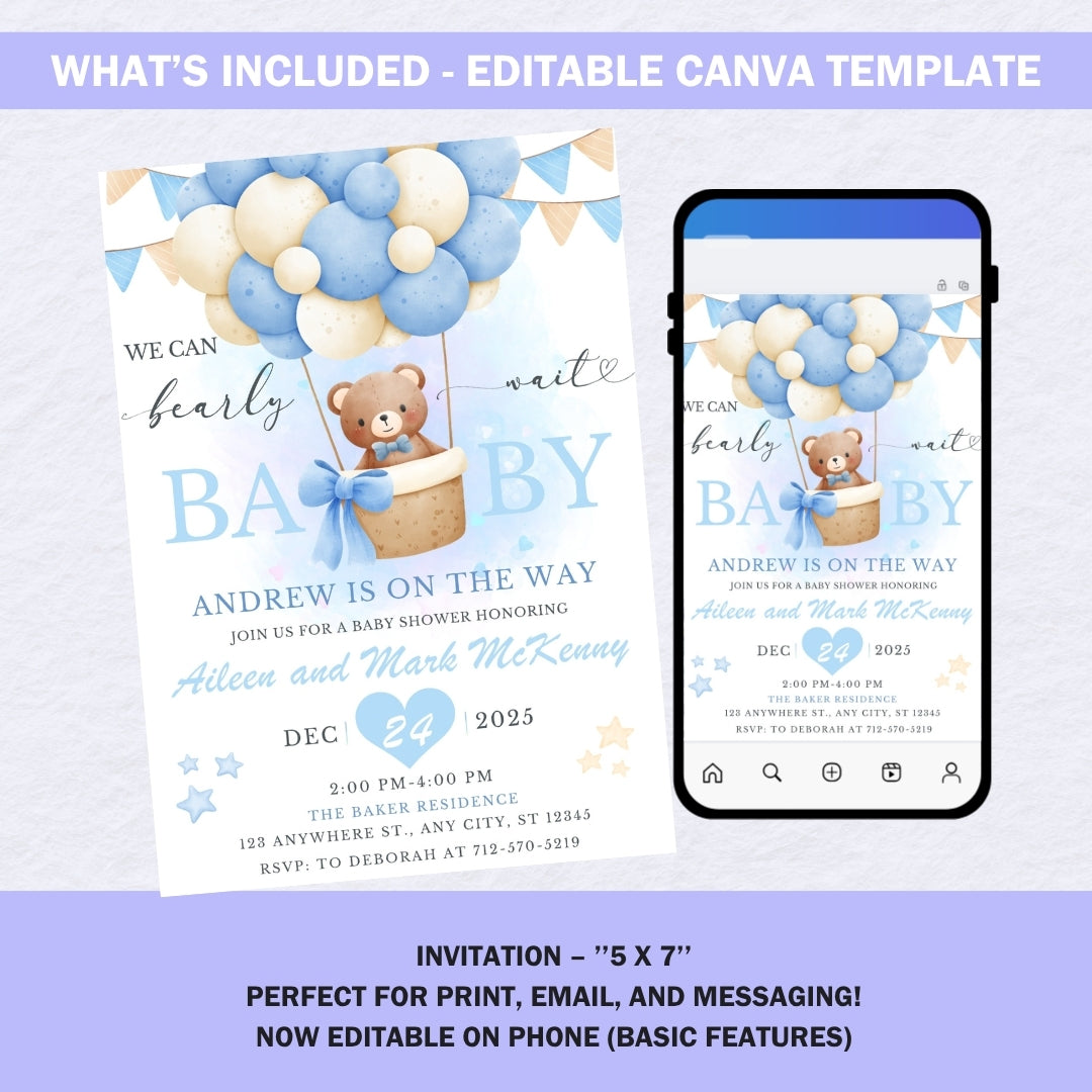 Teddy Bear Boy Invitation Baby Shower
