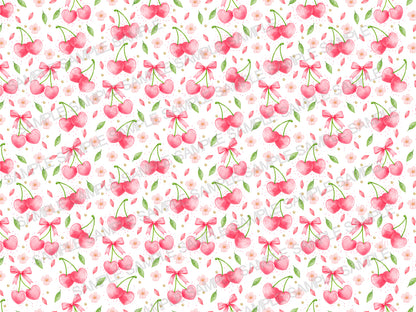 Watercolor Cherry & Bow Seamless Pattern | Pink Coquette Aesthetic Digital Paper | Fabric & Textile Design