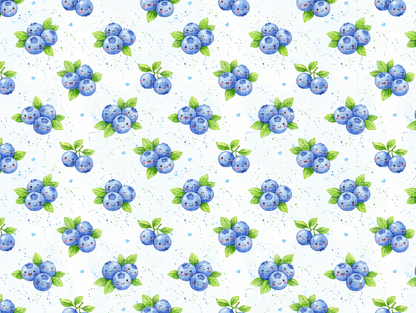 Repeating seamless pattern of cute watercolor kawaii blueberries.