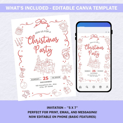 Christmas Party Invitation | Editable Canva Template | Holiday Event Printable