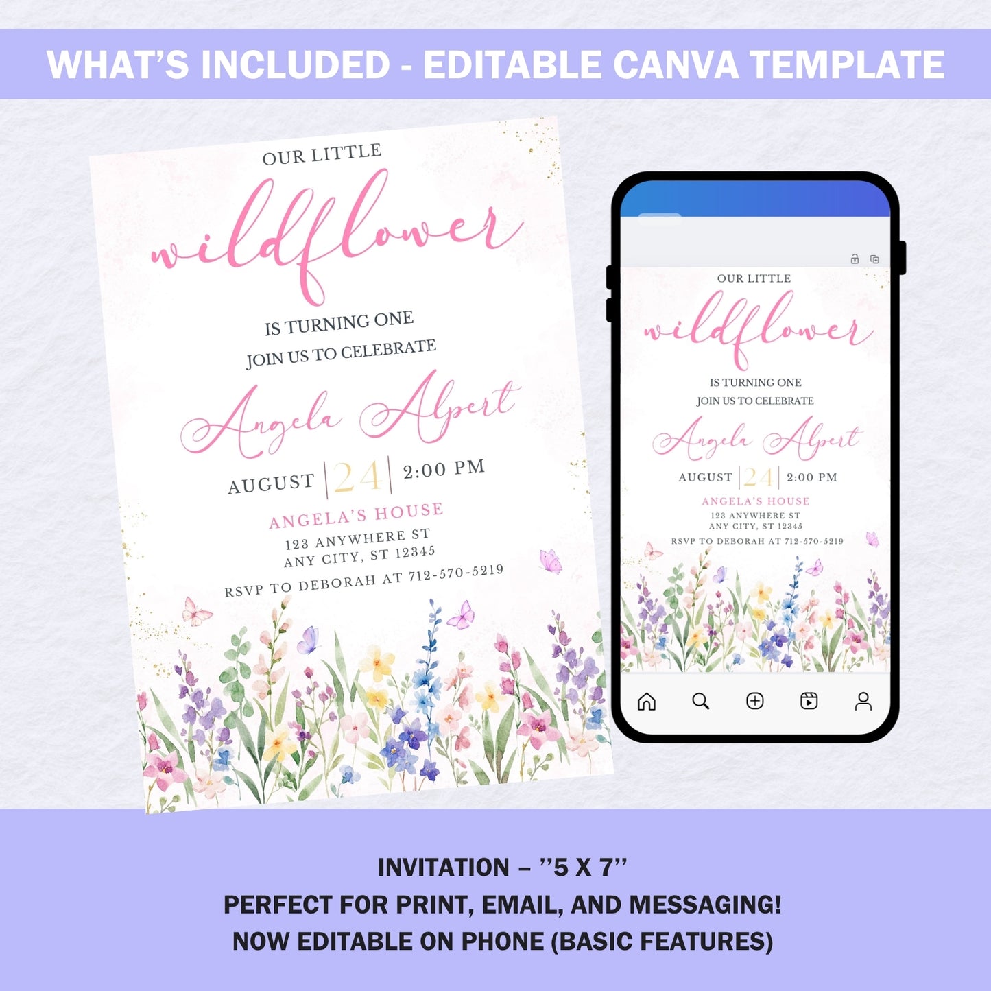 Wildflower 1st Birthday Invitation Card - Floral Garden Party Invite