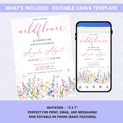 Wildflower 1st Birthday Invitation Card - Floral Garden Party Invite