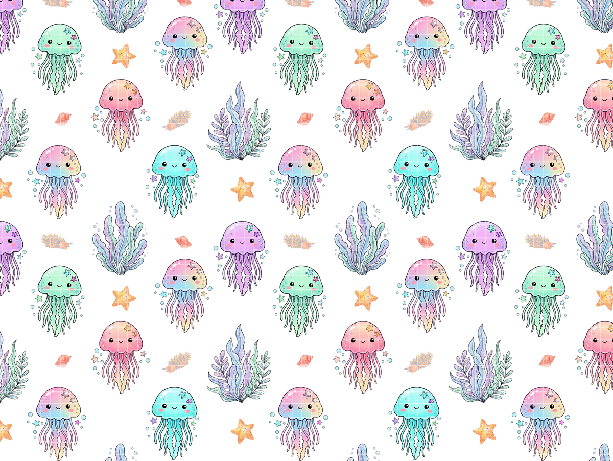 Pastel Jellyfish Seamless Pattern Bundle, Ocean Digital Paper