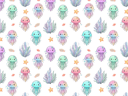 Pastel Jellyfish Seamless Pattern Bundle, Ocean Digital Paper