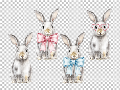 Watercolor Easter Bunny Clipart • Cute Rabbit PNG Set