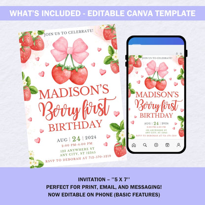 Editable Canva template displayed on a mobile phone and paper card mockup.