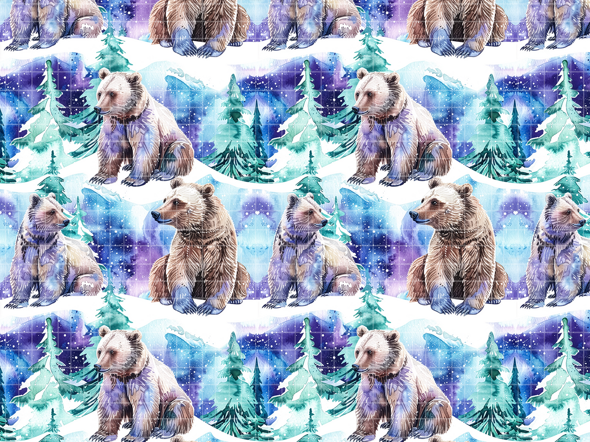 Watercolor Winter Bear Seamless Pattern | Snowy Woodland Digital Paper