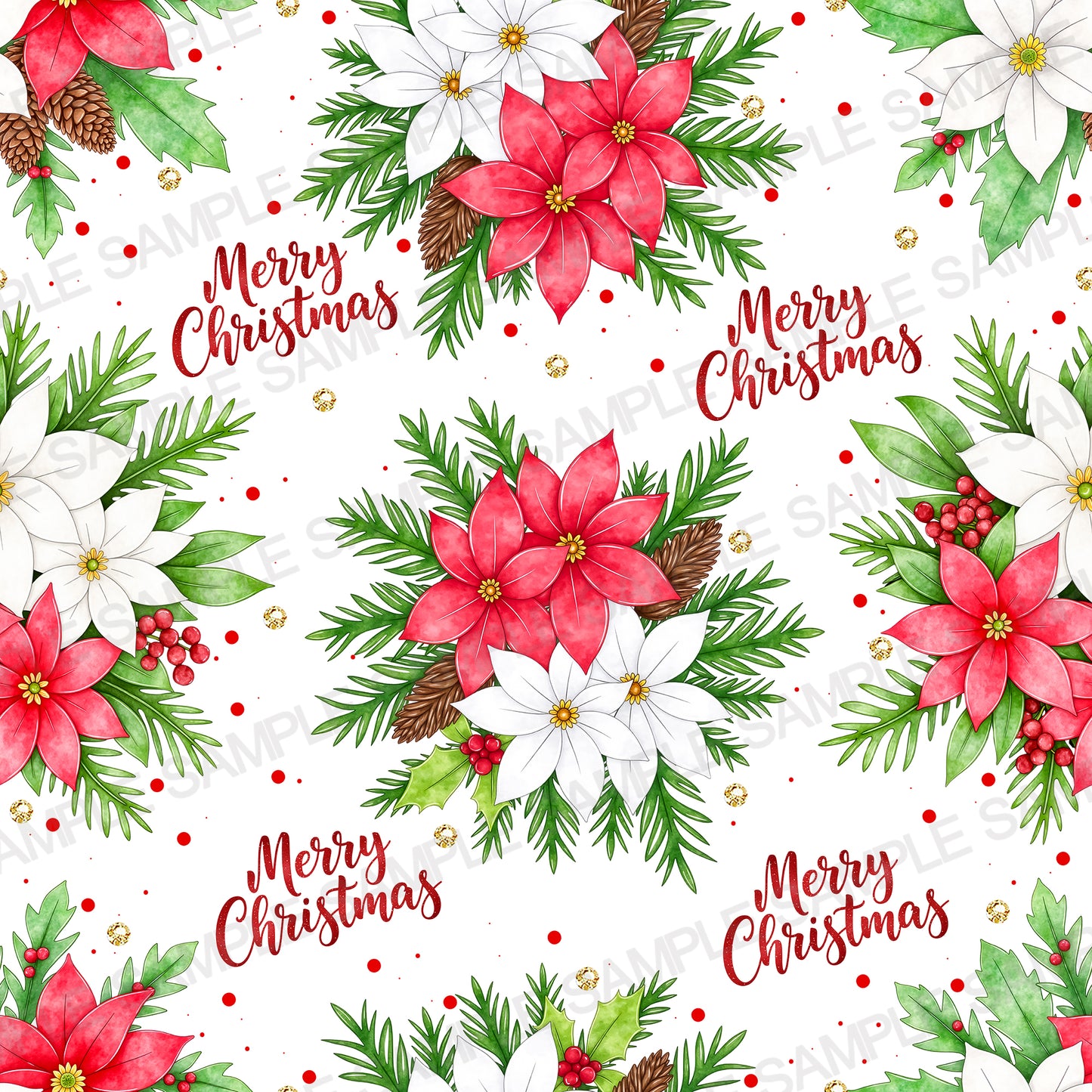 Watercolor Christmas Poinsettia Pattern – Holiday Wrapping Design