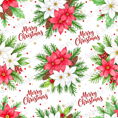 Watercolor Christmas Poinsettia Pattern – Holiday Wrapping Design