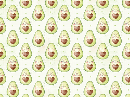Kawaii Avocado Seamless Pattern, Watercolor Cute Avocado with Heart, Digital Download for Fabric & Crafts