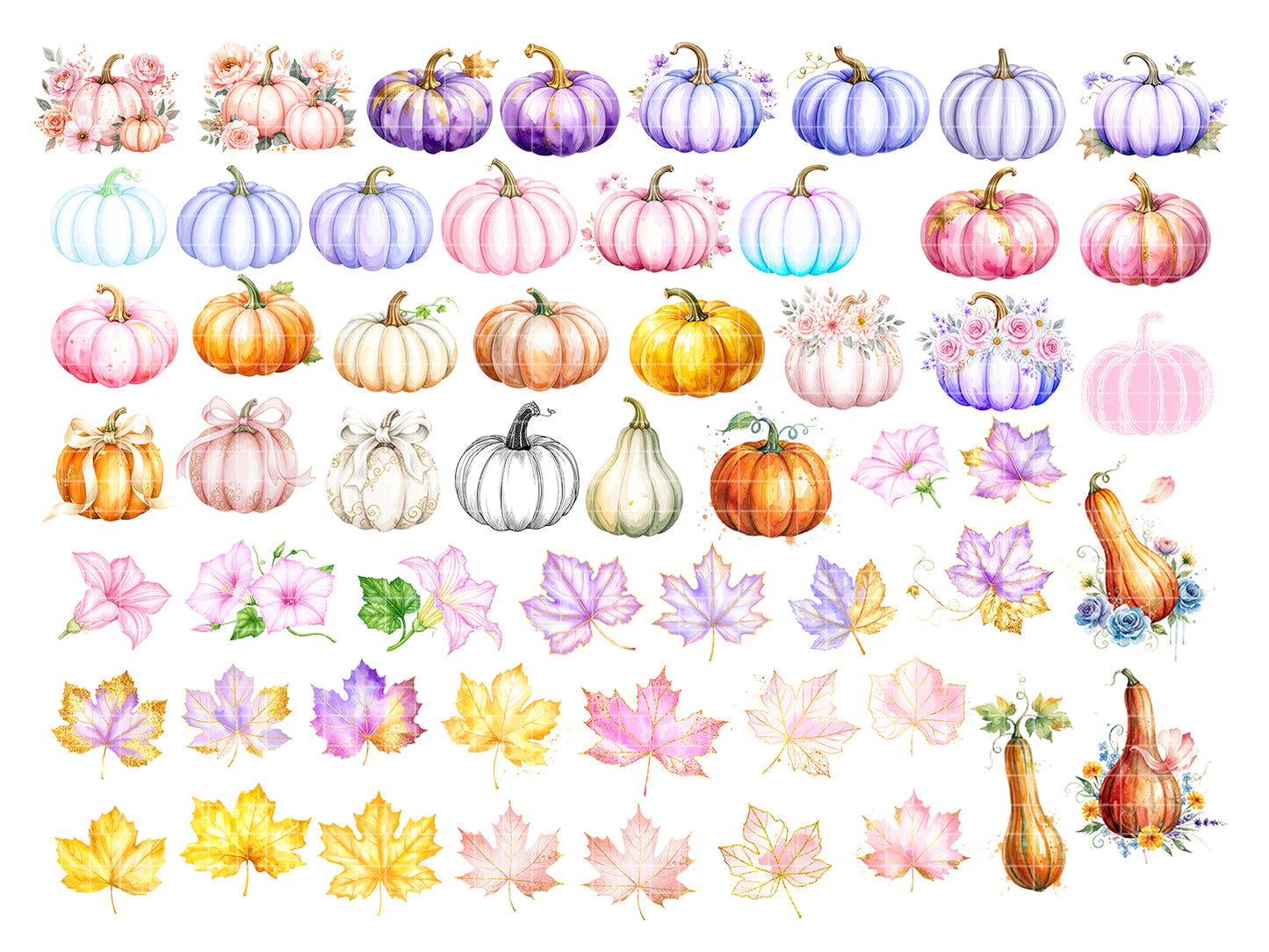 Pastel Pumpkin Clipart Set – Fall Watercolor Illustrations for Crafts & Design