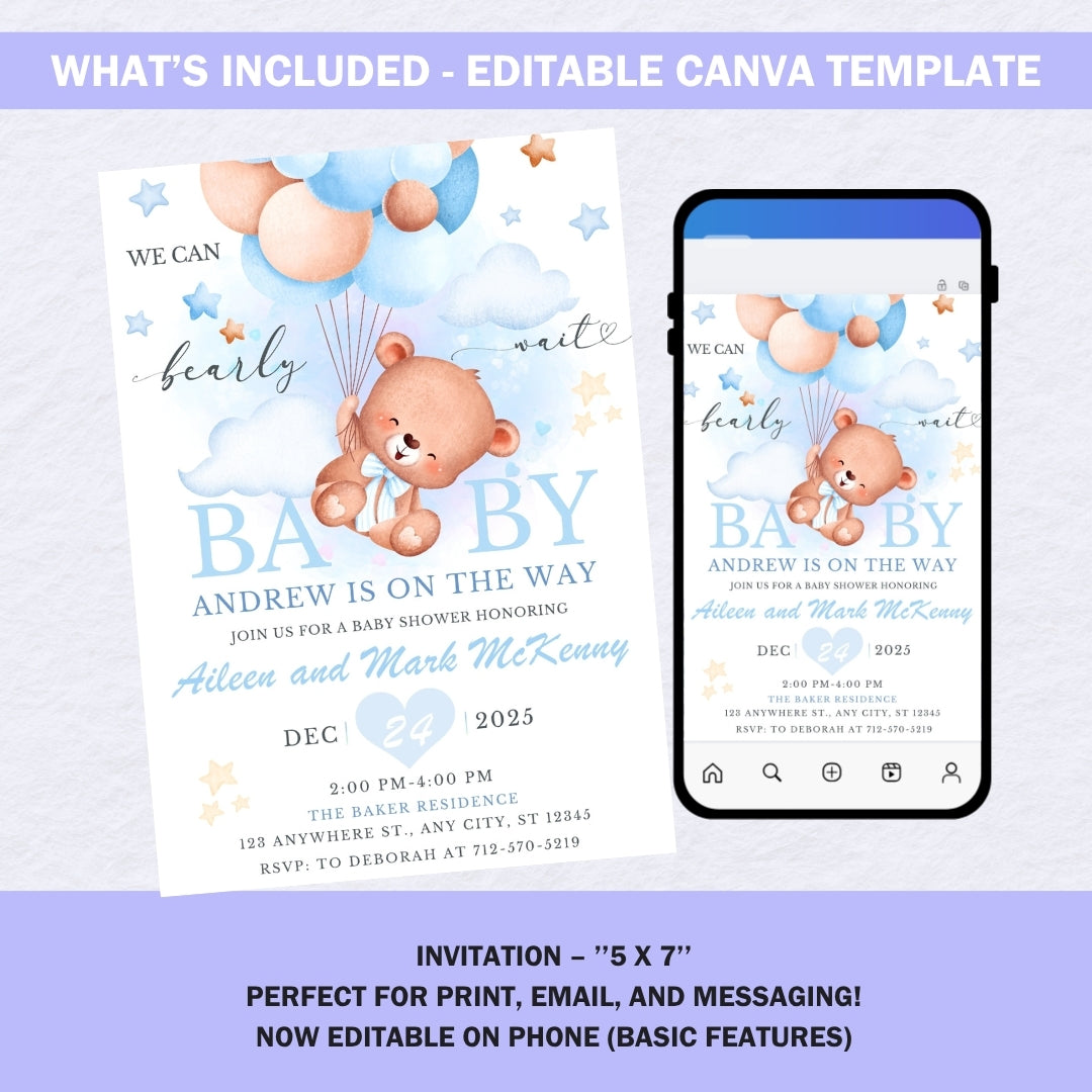 Teddy Bear Boy Invitation Baby Shower