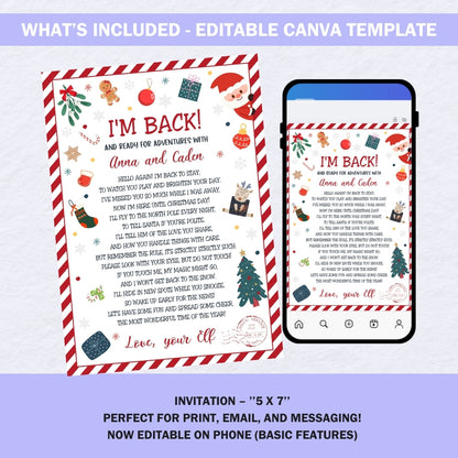 Elf Arrival Letter Template | Editable "I'm Back" Letter from Elf | North Pole Return Note | Instant Digital Download