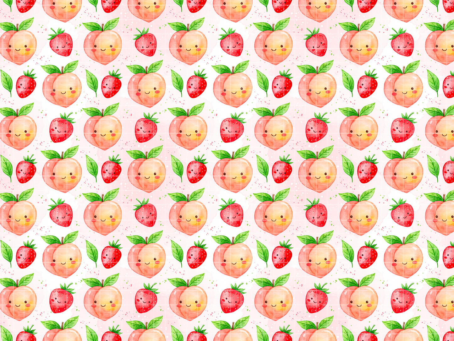 Kawaii Peach & Strawberry Seamless Pattern, Cute Fruit Digital Paper, JPG Download