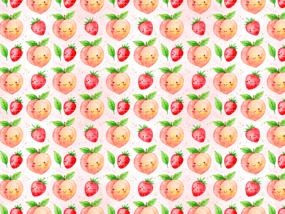 Kawaii Peach & Strawberry Seamless Pattern, Cute Fruit Digital Paper, JPG Download