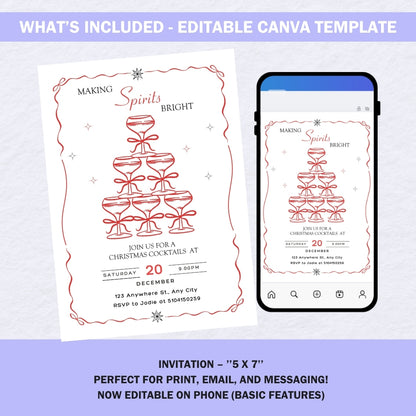 Christmas Cocktail Party Invitation | Editable Canva Template | Holiday Celebration Invite